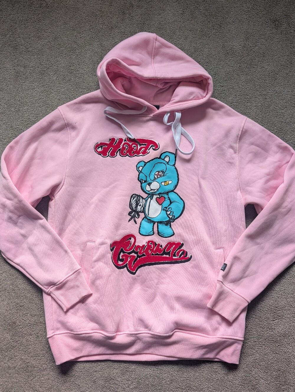 Bleeker & Mercer Pink Hood Grown Embroidered Bear Hoodie XL